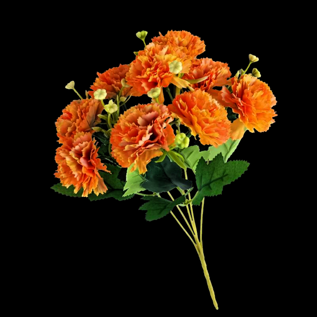 Orange carnation bunches, flower stems, knitted flowers, decorative floral art, decorative flower products Specification image