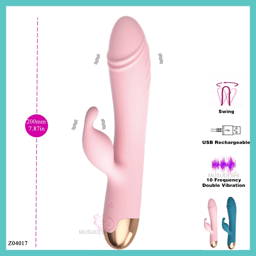Z04017 Electric Waterproof Vibration Massage Stick 360 Swinging Vibrator Realistic Dildo Masturbator 10 Frequencies for Female Adult sex toys Pink USB Rechargeable Vibrator with Swing Double Vibration full figure