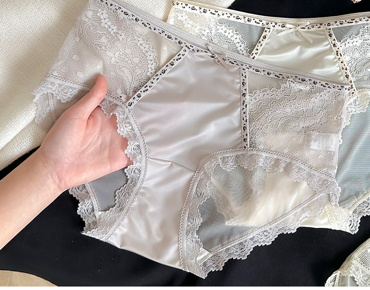 New sexy leopard print satin lace underpants for women, mulberry silk bottom crotch, comfortable mid-waist women's triangle pants, pure desire pic 15