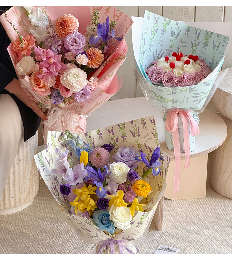 Xihua Nong Yuyin Paper Series Lavender Bow Print Paper Waterproof opp bouquet Gift Paper Wholesale Flower Shop Floral art materials pic 3