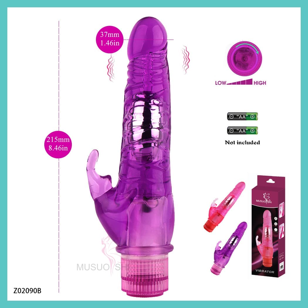Z02090B Cheaper Price Battery Powered Vibrating Women Masturbation Dildo Vibrator Sex Toys Purple Vibrator with Clitoral Stimulator - 8.46in full figure