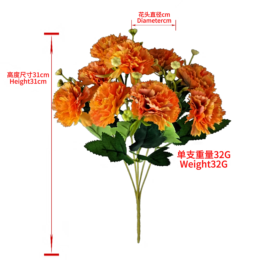 Orange carnation bunches, flower stems, knitted flowers, decorative floral art, decorative flower products details Picture