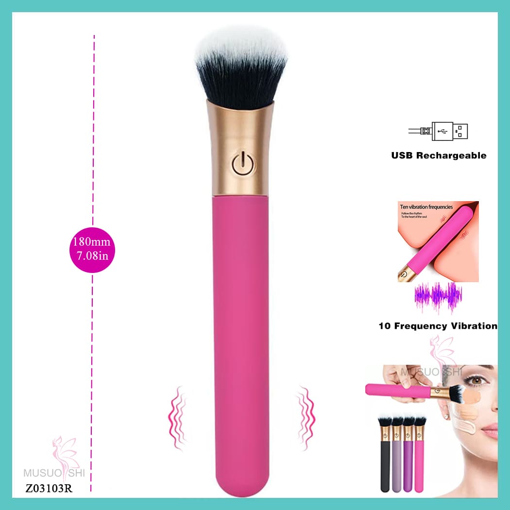 Z03103R Adult Sex Toys Silicone Dildo Vibrator for Vagina Clitoris Stimulation Vibrator for Women Vibrating Makeup Brush - USB Rechargeable, 10 Frequencies full figure