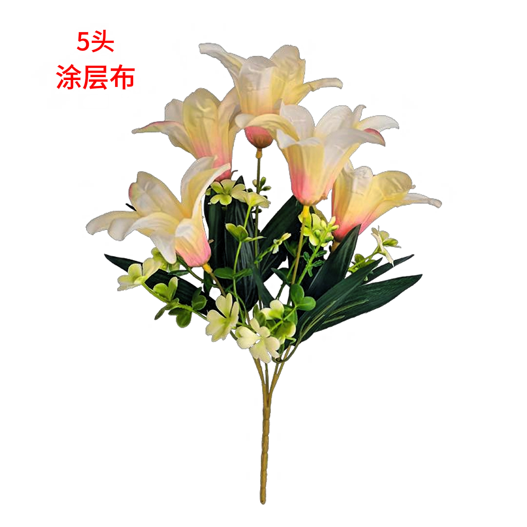 Artificial flower bouquets, realistic flower arrangements, 5-head lily bouquets, Valentine's Day simulation sunflowers, artificial flower decorations Specification image