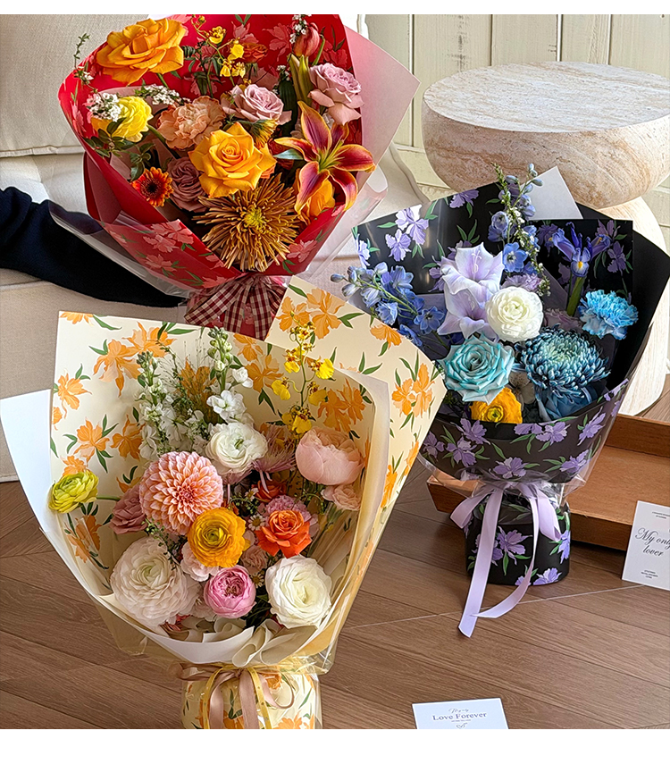 Xihua Nong Yuyin Paper Series Blooming Flower packaging, Ouya paper printing waterproof opp flower Shop Floral art materials wholesale pic 3