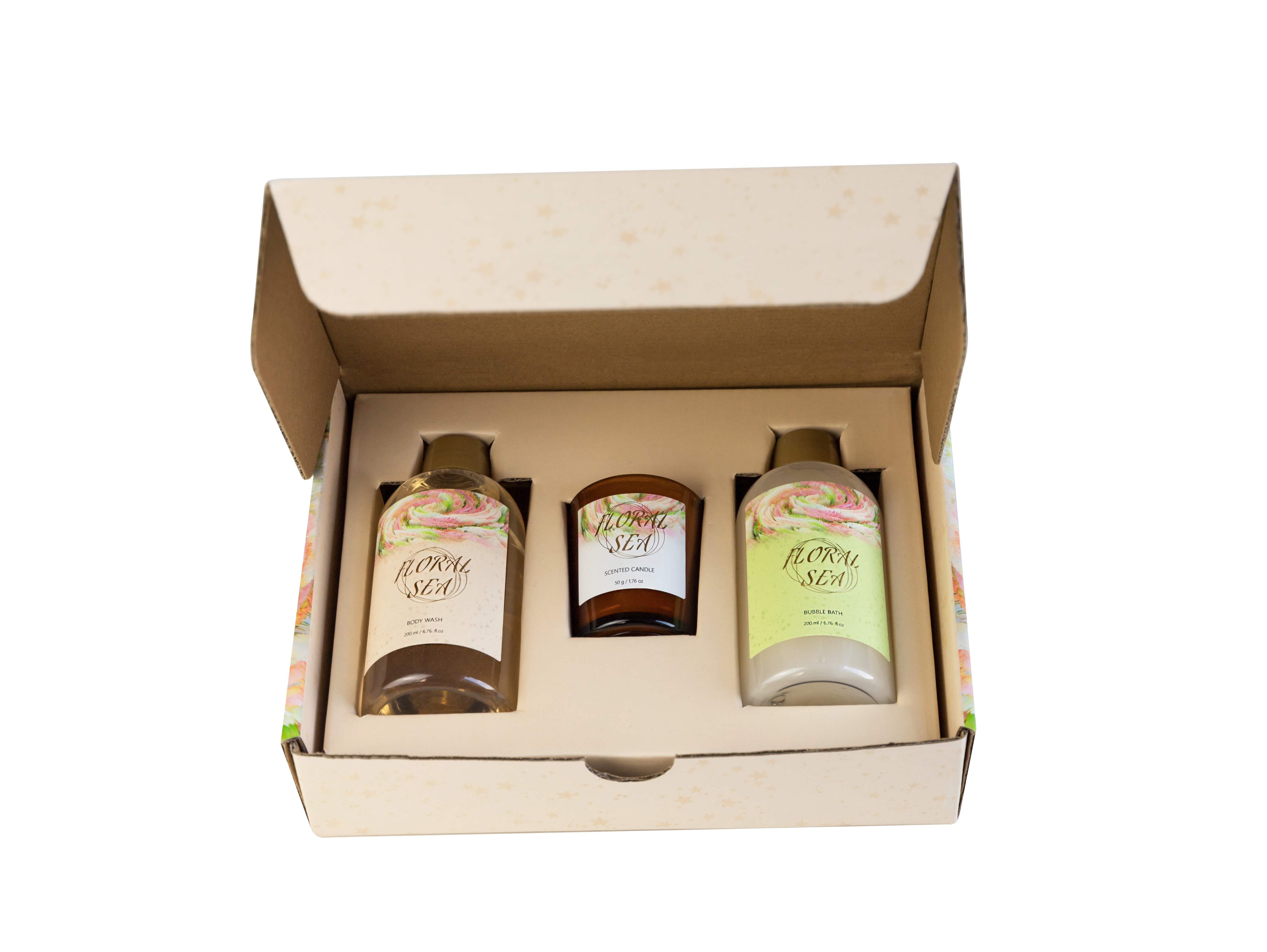 Floral fragrance bath set, beauty care combination, body wash, body lotion with explosive salt bath balls, a set of four pieces, suitable for family travel, gift set combination Item Picture