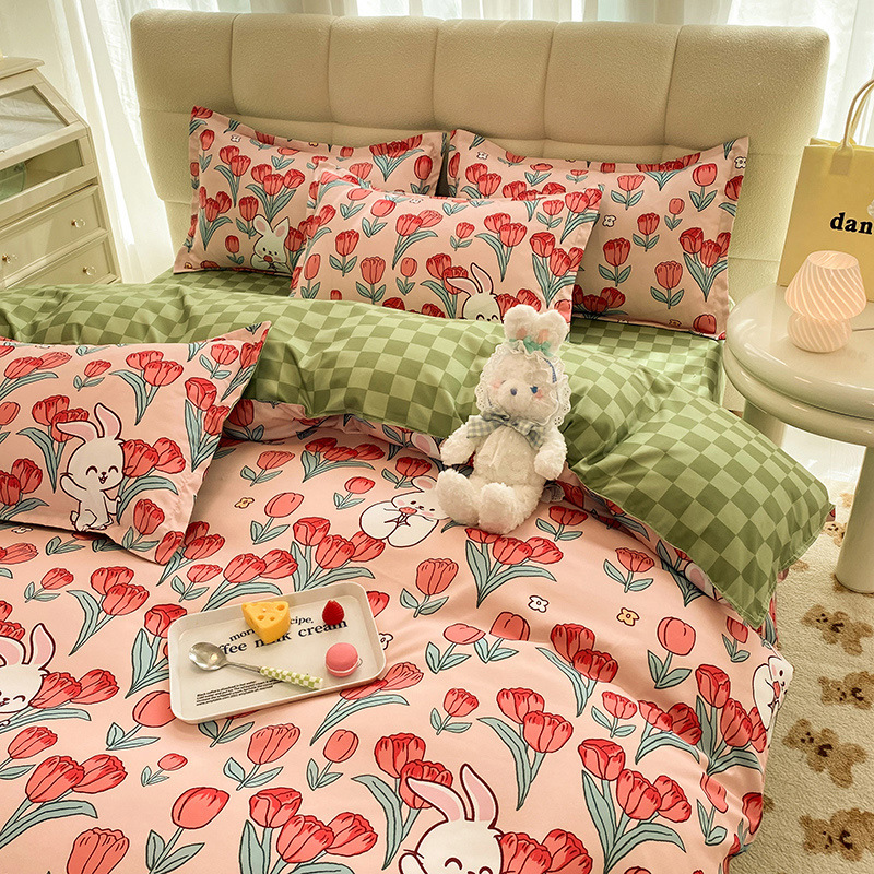 Wholesale four-piece sets of bedding, duvet covers, bed sheets, aloe vera cotton, running around, brushed four-piece sets, gifts, company benefits Specification image
