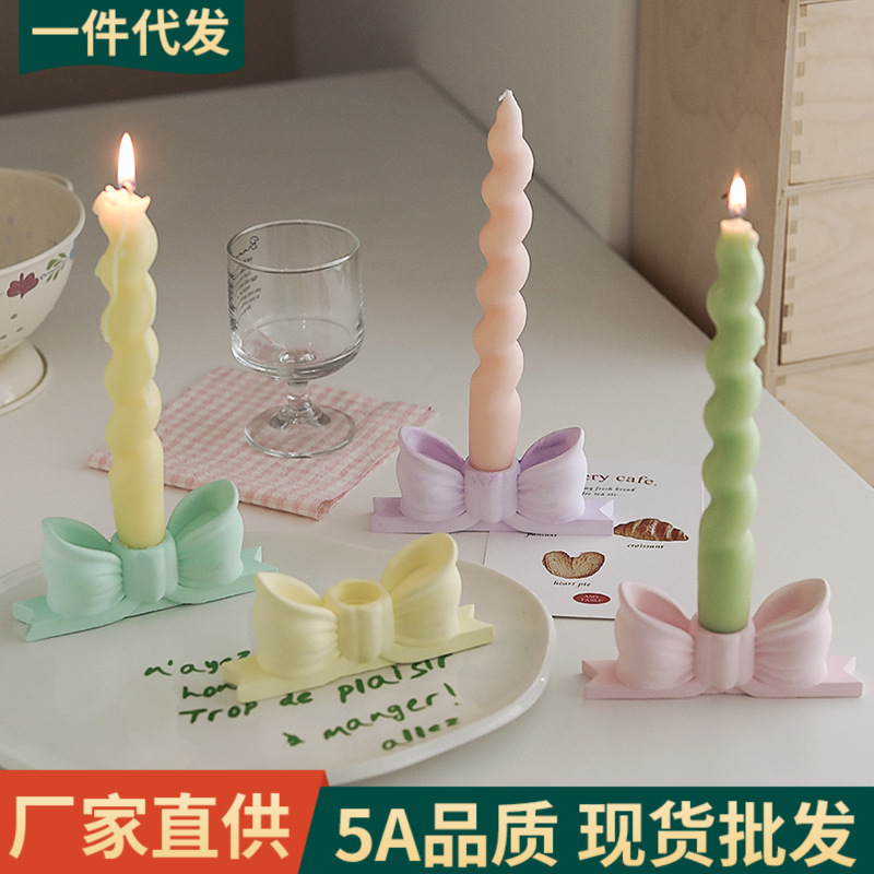 长杆香薰蜡烛烛台跨境高级感ins风创意摆件粉色石膏蝴蝶结烛台