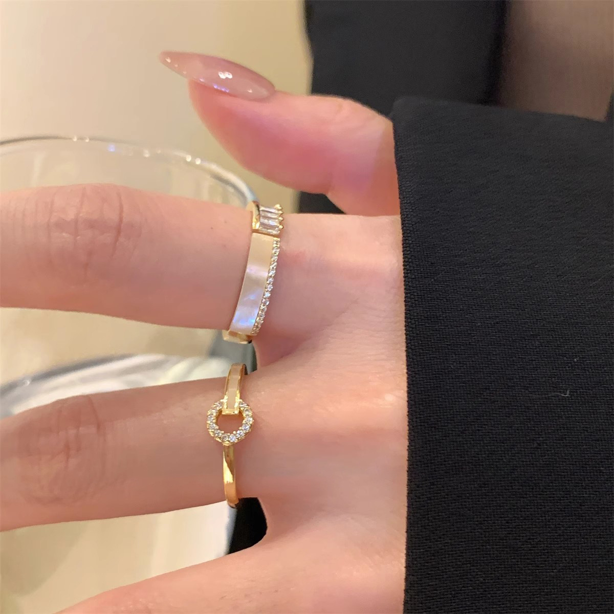 简约时尚锆石设计感叠戴戒指女小众精致开口指环潮韩版流行手饰