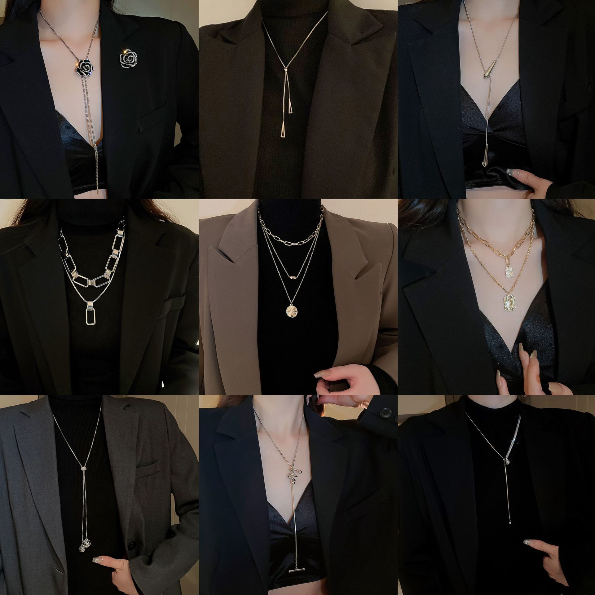 欧美跨境几何水滴高级感项链小众气质冷淡风毛衣链秋冬新款饰品女