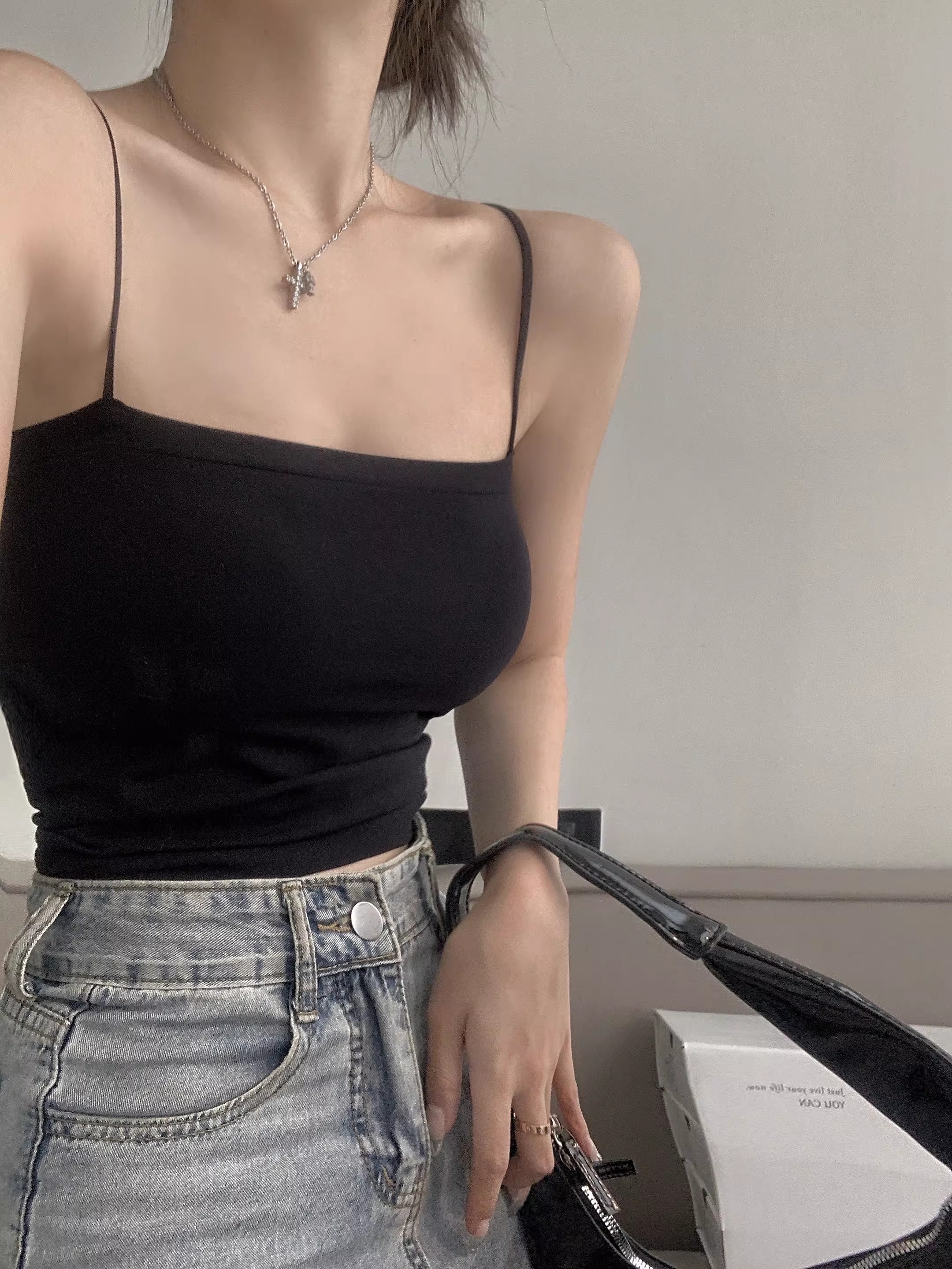 A summer hot girl with a beautiful back, halter top, off-the-shoulder bra and sleeveless strapless short top inside pic 3