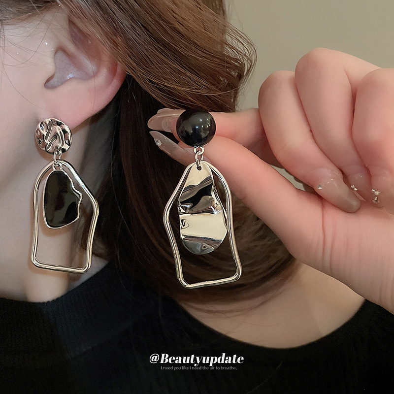 银针褶皱几何不对称耳环欧美高级感不规则耳坠小众个性新款耳饰女