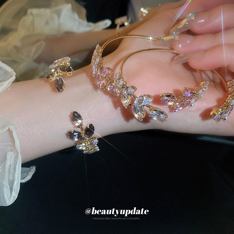 超闪镶钻树叶开口手镯时尚高级感轻奢手环网红百搭新款气质手饰女