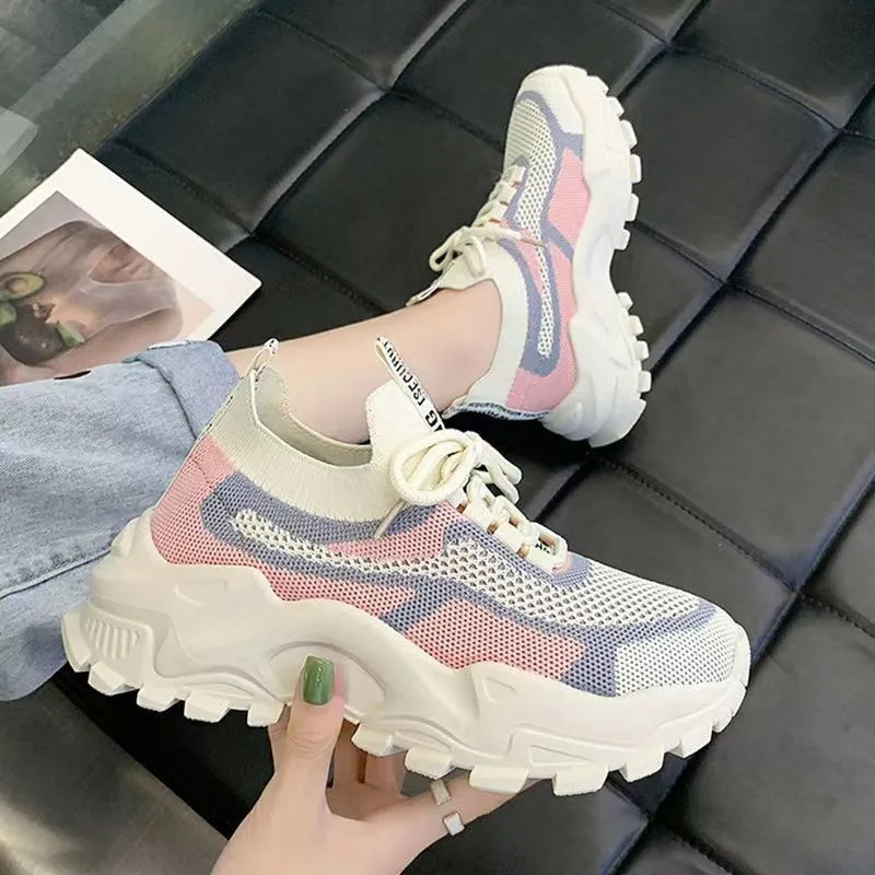 2025新款飞织网休闲透气韩版女鞋 老爹鞋网红轻便跑步休闲运动鞋