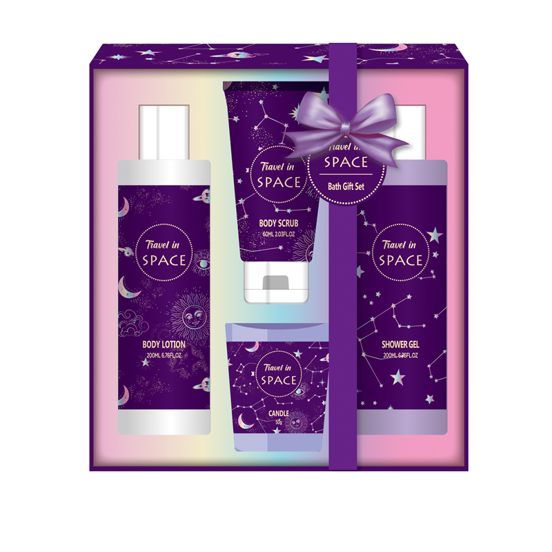 Purple Starry Sky Theme Bath Gift Box Set 200ml Body Wash Body Lotion Bath Ball Combination Set Romantic Gradient Purple hand-held Gift Box Gift Body Wash Set Specification image