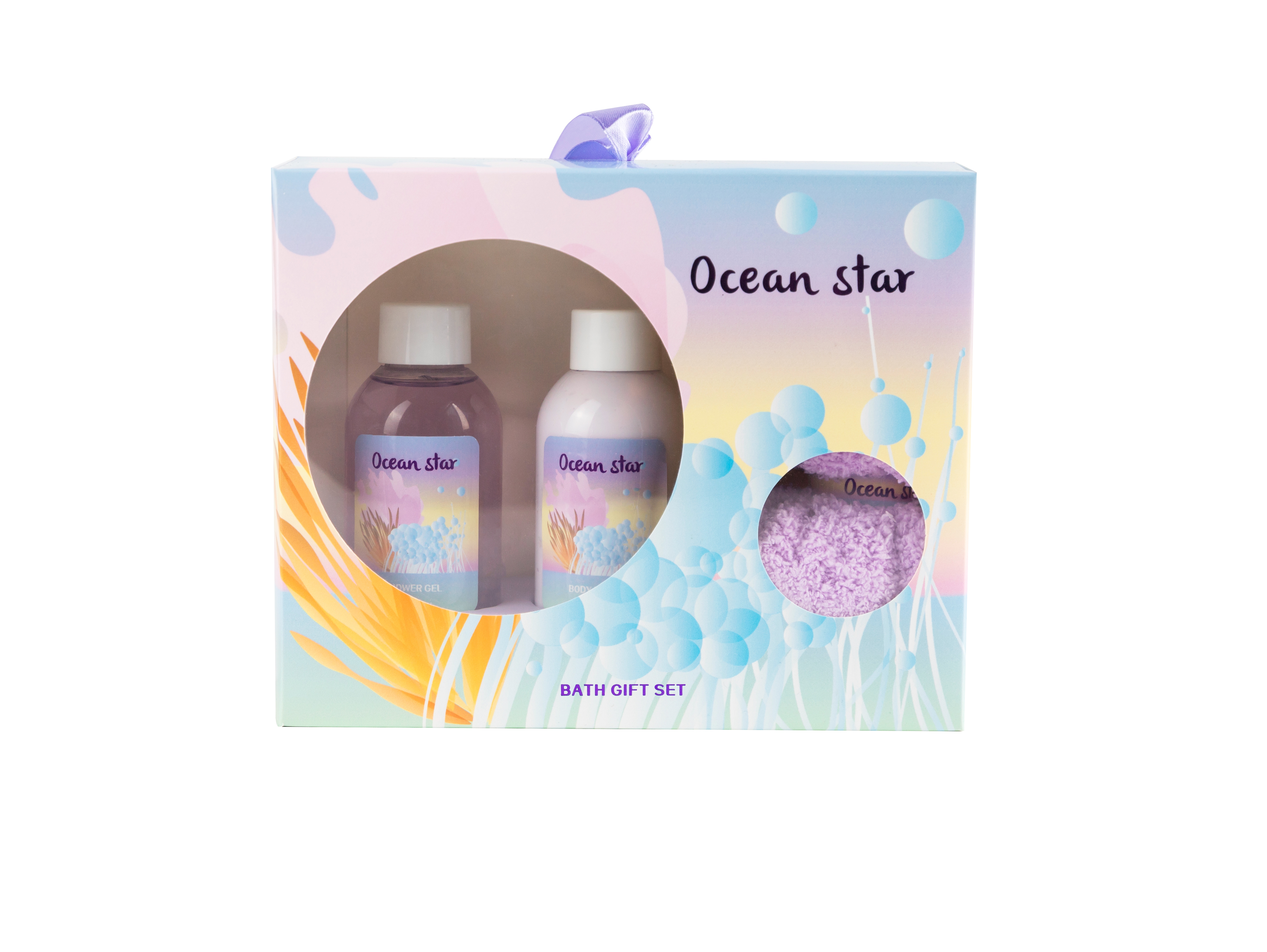 Wholesale customized hand-held gift box set of body wash, body lotion and bath balls, combined bath gift box set, Mother's Day gift for ladies, romantic purple gift set Specification image