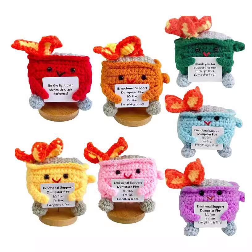 跨境爆款情感搞怪垃圾桶玩偶毛线钩织摆件仿真灭火箱手工编织成品