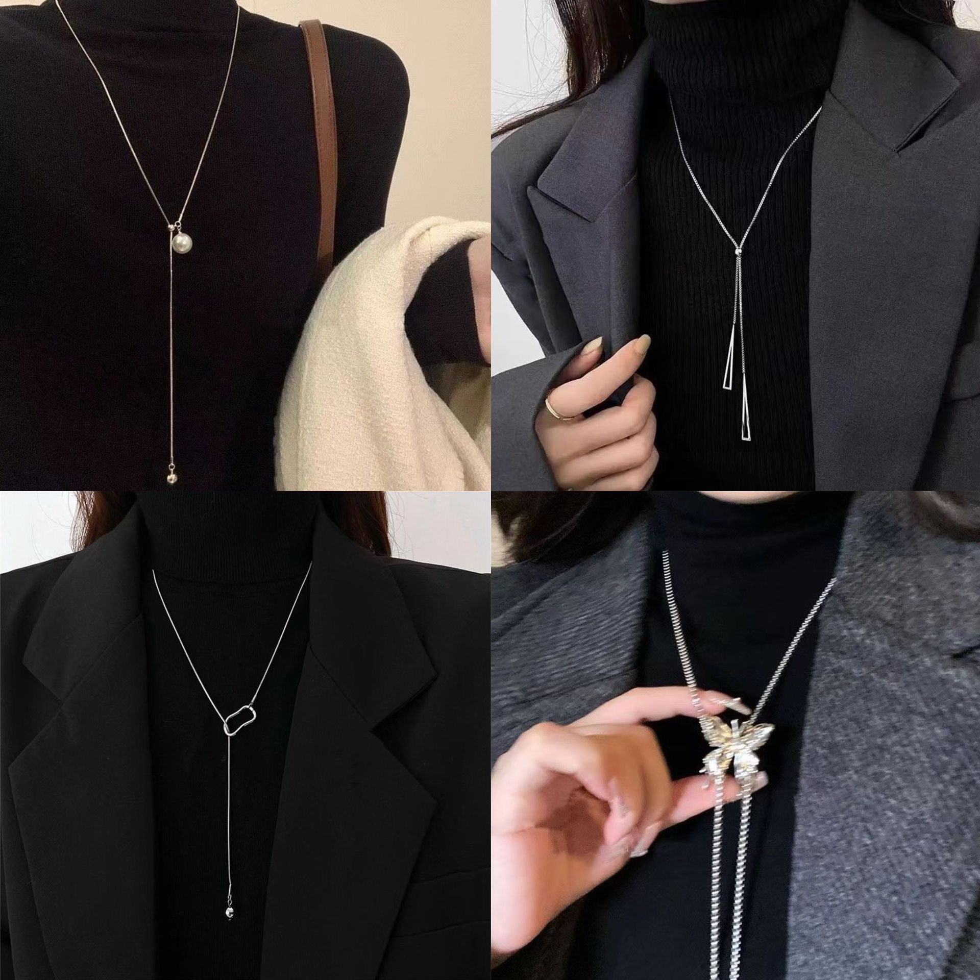 跨境简约蝴蝶可调节项链小众百搭轻奢毛衣链女高级感时尚气质饰品