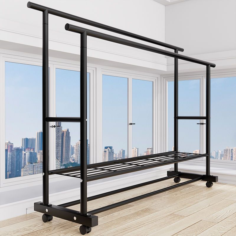 伸缩单双杆落地衣架 卧室家用简约晒衣架 室内阳台收纳衣帽架衣架