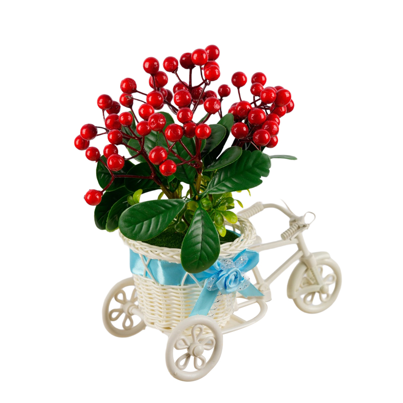 Tricycle, red fruit artificial flower, simulated flower cart, potted plant, bedroom, living room potted plant, wine cabinet, tabletop, coffee table, dining table, flower art decoration, ornaments, flowers detail image 5