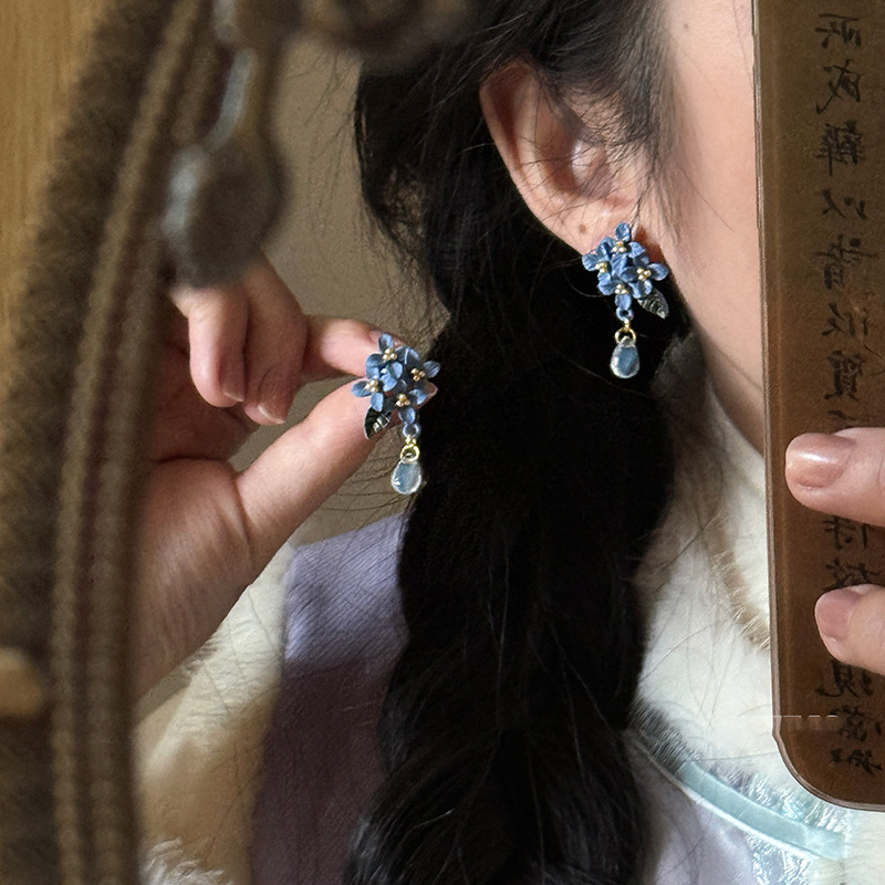 银针花朵树叶流苏耳钉时尚复古新中式耳环气质耳饰小众高级感批发