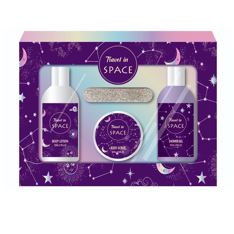 Purple Starry Sky Theme Bath Gift Box Set 200ml Body Wash Body Lotion Bath Ball Combination Set Romantic Gradient Purple hand-held Gift Box Gift Body Wash Set Item Picture