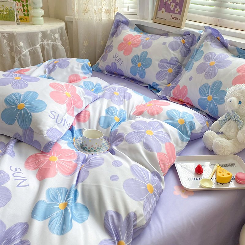 Wholesale four-piece sets of bedding, duvet covers, bed sheets, aloe vera cotton, running around, brushed four-piece sets, gifts, company benefits details Picture