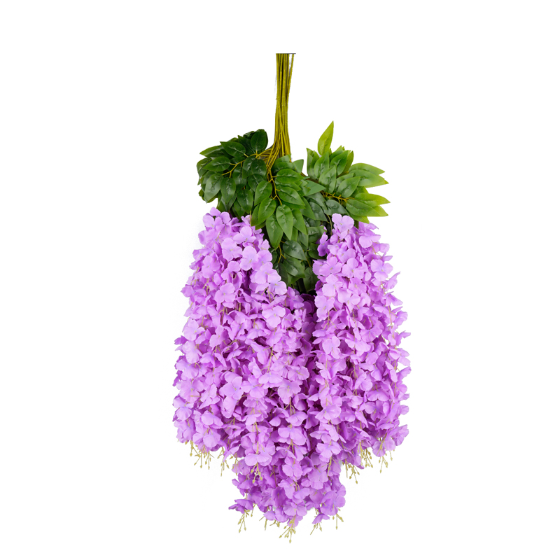 Artificial wisteria flower clusters, violet plastic silk flower vines, ceiling decoration, wedding artificial wisteria leaves Application Scenario