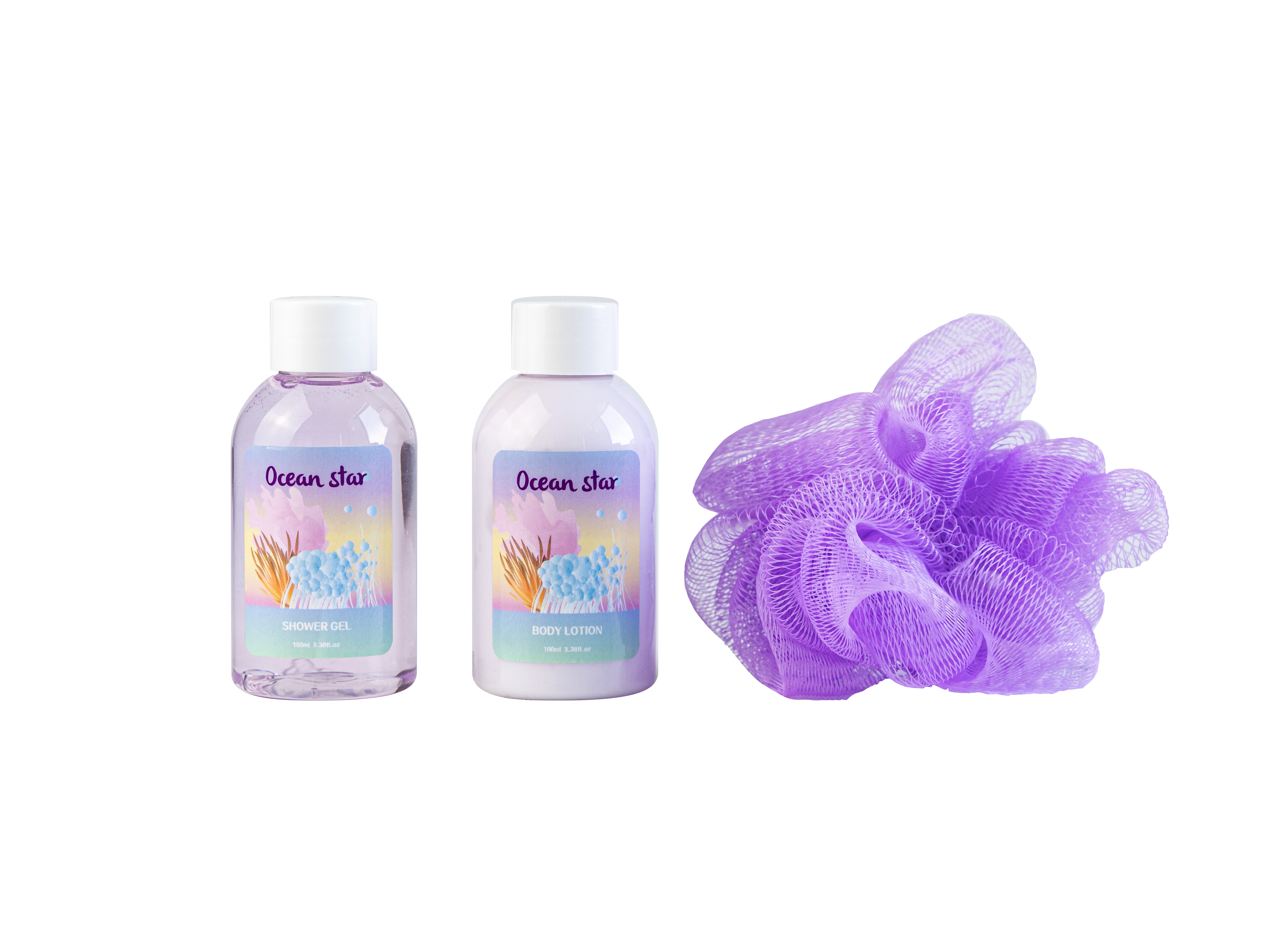 Wholesale customized hand-held gift box set of body wash, body lotion and bath balls, combined bath gift box set, Mother's Day gift for ladies, romantic purple gift set details Picture