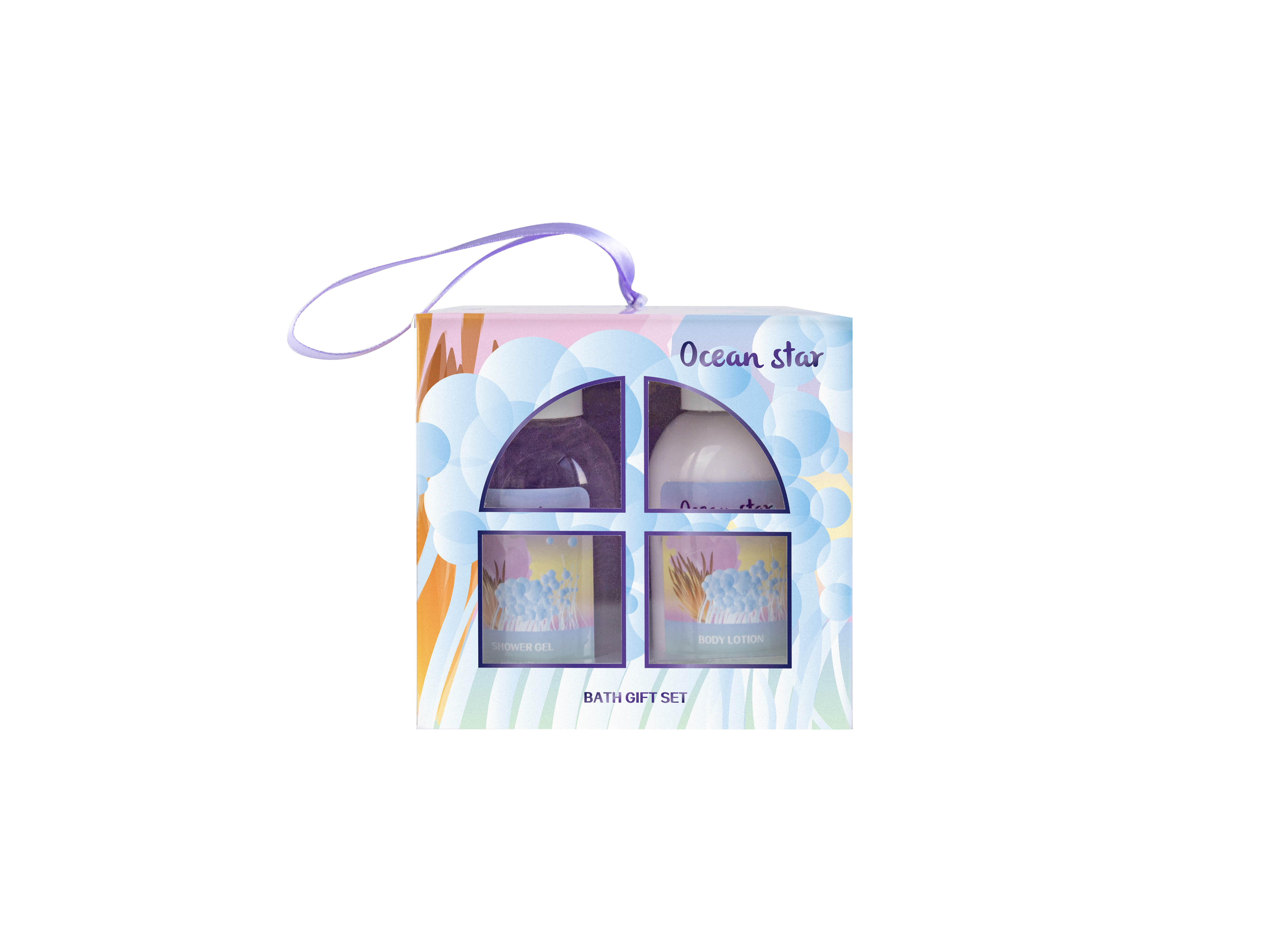 Wholesale customized hand-held gift box set of body wash, body lotion and bath balls, combined bath gift box set, Mother's Day gift for ladies, romantic purple gift set