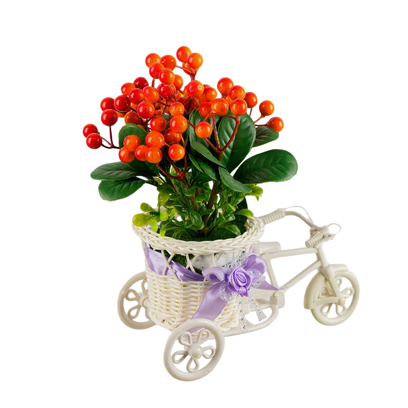 Tricycle, red fruit artificial flower, simulated flower cart, potted plant, bedroom, living room potted plant, wine cabinet, tabletop, coffee table, dining table, flower art decoration, ornaments, flowers detail image 3