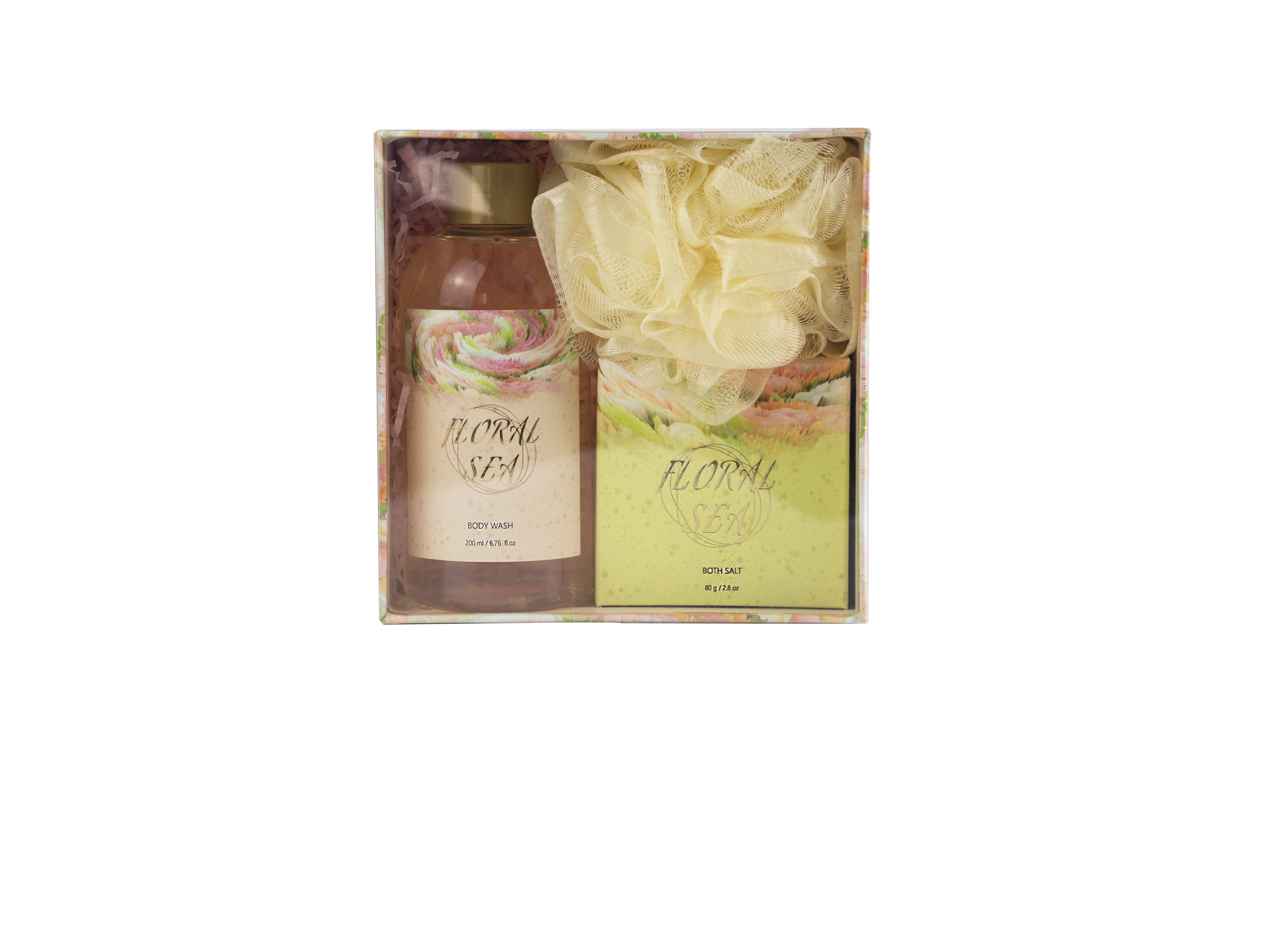 Floral fragrance bath set, beauty care combination, body wash, body lotion with explosive salt bath balls, a set of four pieces, suitable for family travel, gift set combination Specification image