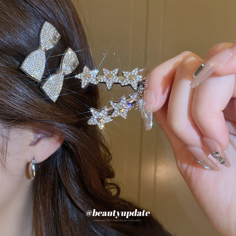 韩国镶钻蝴蝶结星星发夹时尚甜酷风鸭嘴夹清新甜美少女心发饰批发