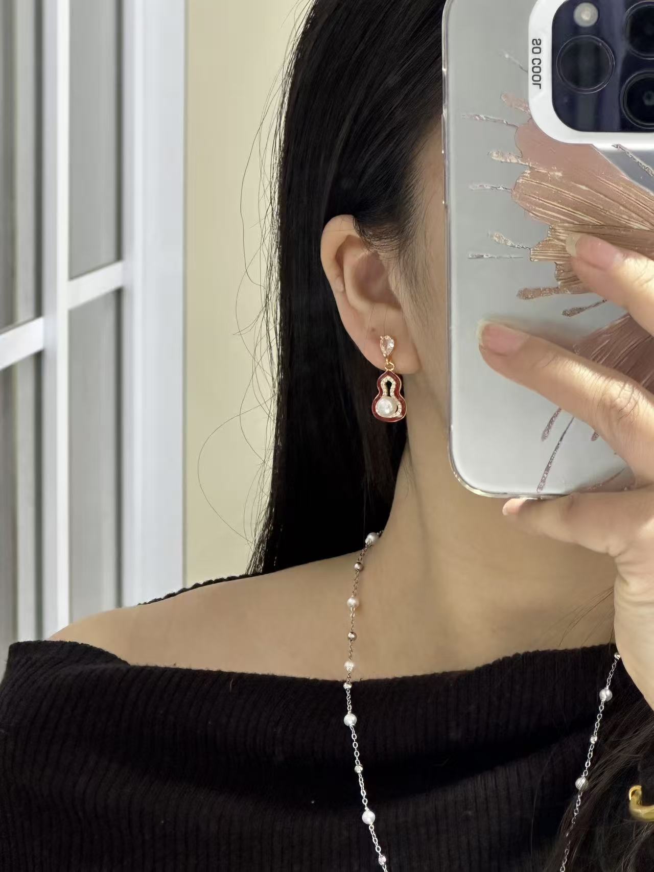 New Year's Gourd Blessing and Fortune Gourd style freshwater pearl inlaid wholesale pearl necklace, natural stone necklace detail image 2