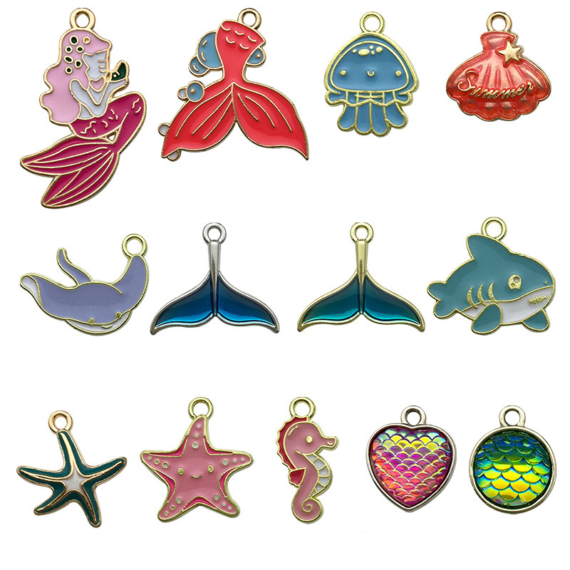 Oil-dripping alloy Marine shark, starfish, mermaid, dolphin pendant, diy bracelet, necklace accessory, pendant Item Picture