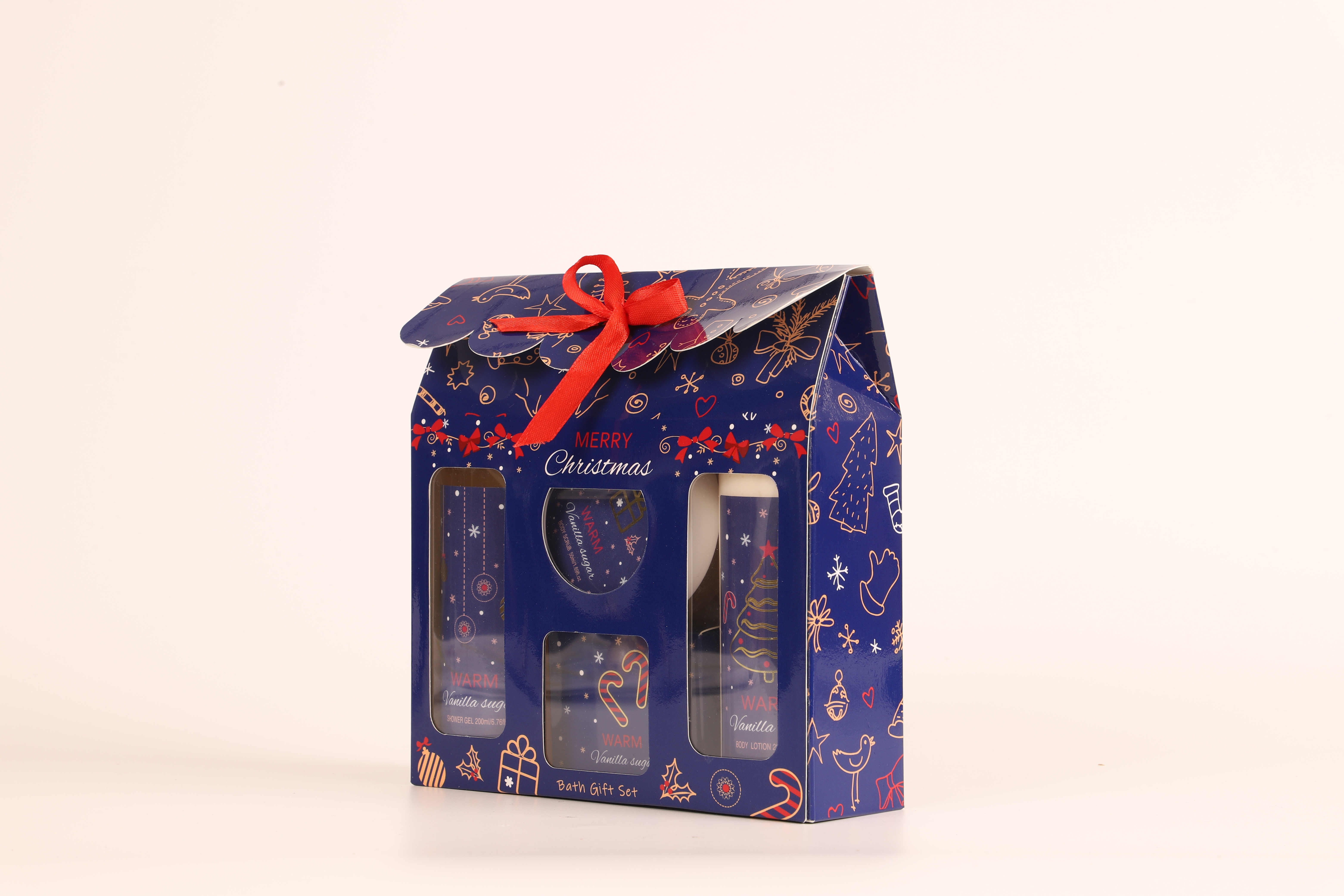 New Christmas element gift box set: Body lotion, Body Wash, scrub, Bath salt, four-piece combination. Practical gift. Factory direct sales, wholesale price, customizable brand Specification image