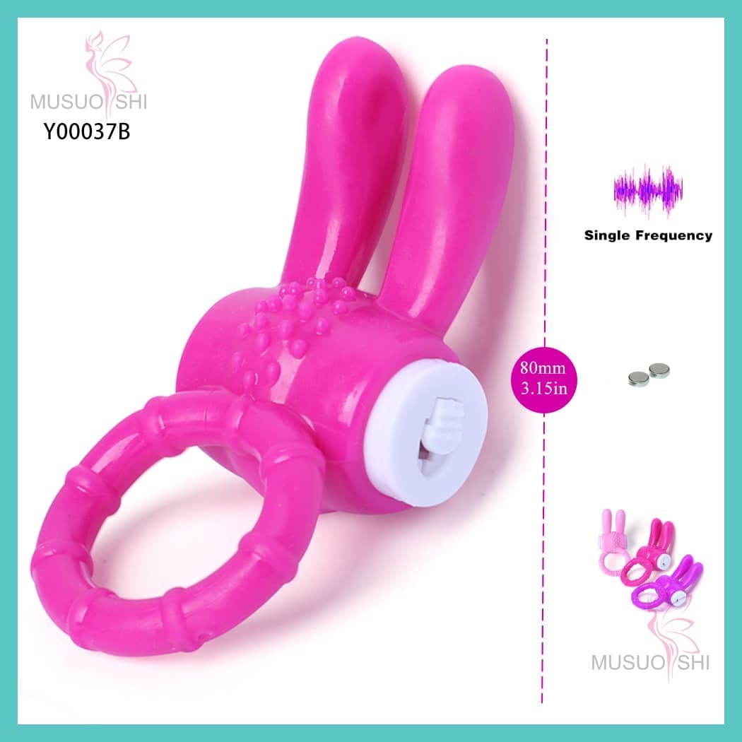 Y00037B mens sex toys Vibrating Ring Clitoris Vibrator Male Dildo Ring Couples Masturbation G-Spot Massager Use on Adult Sex Products Pink Rabbit Ear Vibrator with Ring - Single Frequency full figure