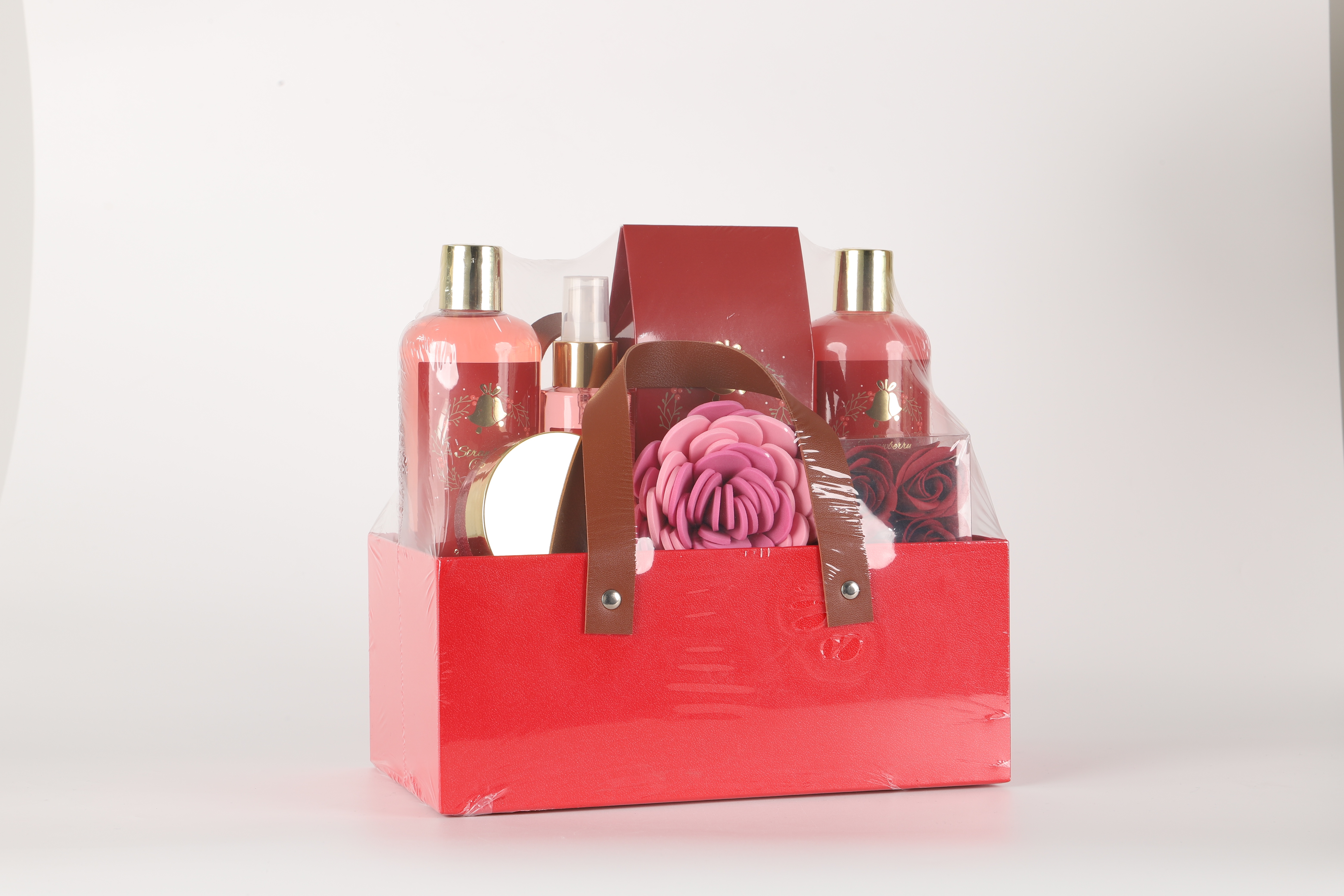 Christmas gift Red Bath gift box set: Body Wash, Perfume, bath salt, bath ball, Scrub (seven-piece set). You can choose your own fragrance type. ODMOEM design, a great gift details Picture