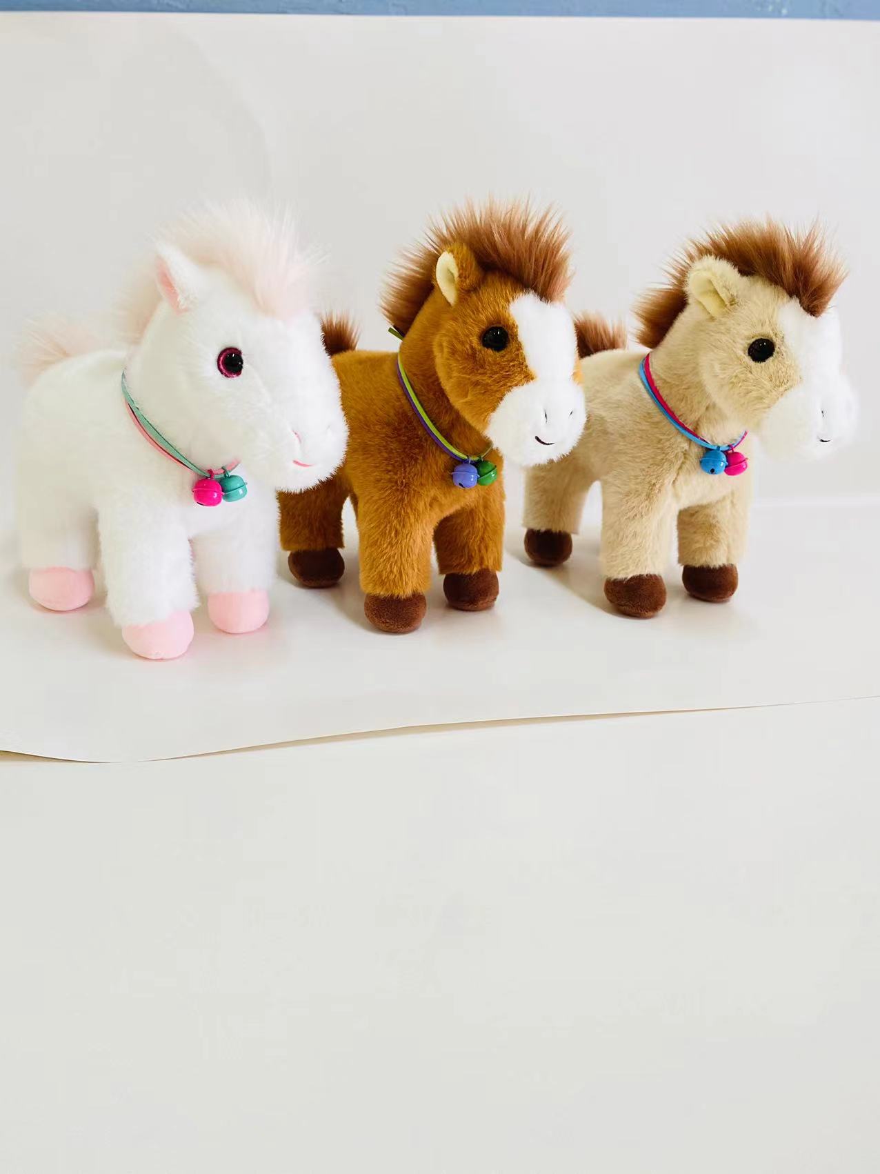 Cute bell little horse animal dolls, plush toys, simulation dolls, zodiac ornaments, children's birthday gifts