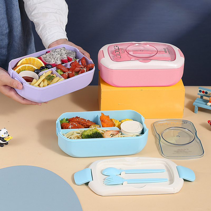 H226-381 simple bento box, portable divider salad box for going out, cute lunch box