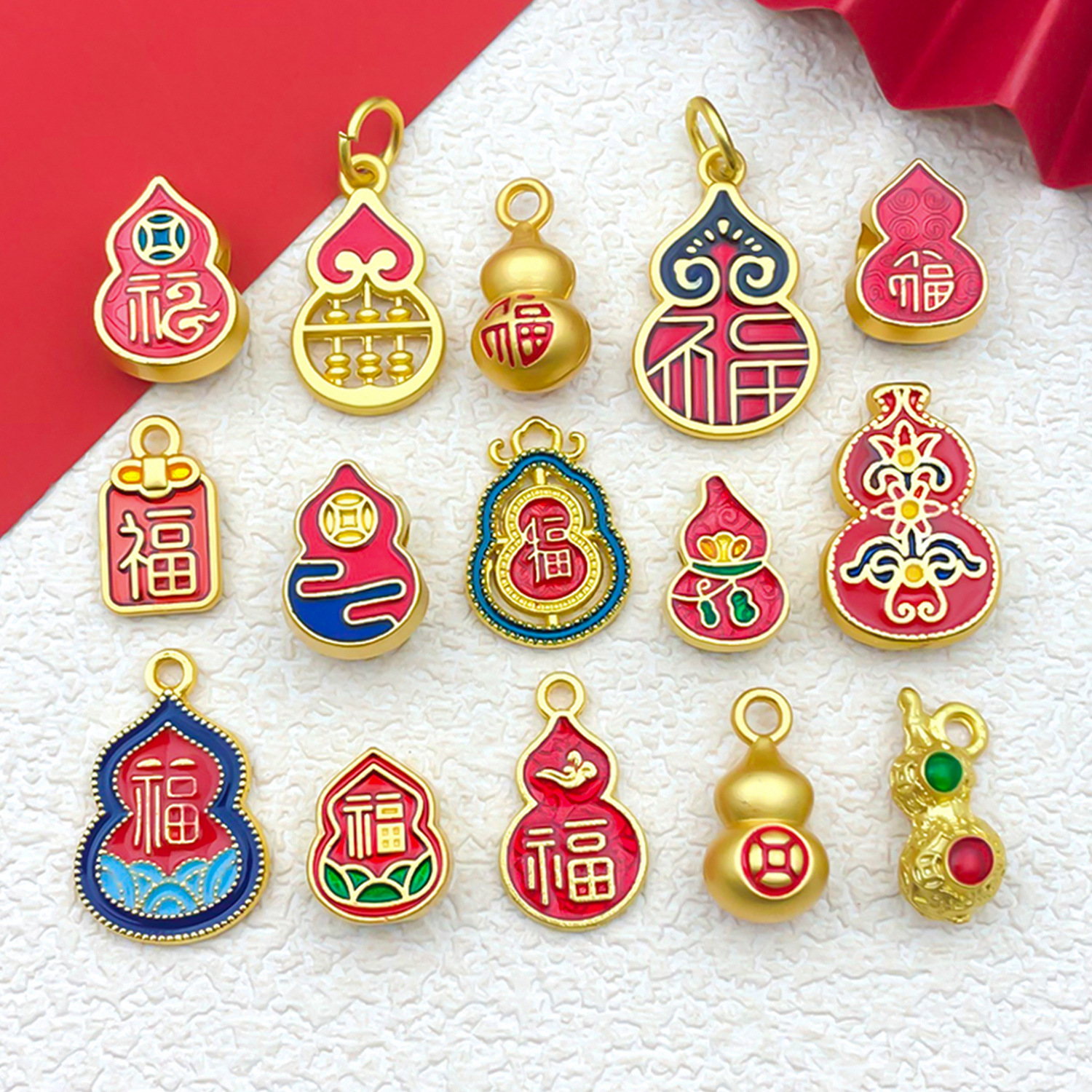 Chinese-style ancient-style golden gourd "Fu" character diy pendant necklace bracelet with beads, handcrafted beaded jewelry and blued accessories