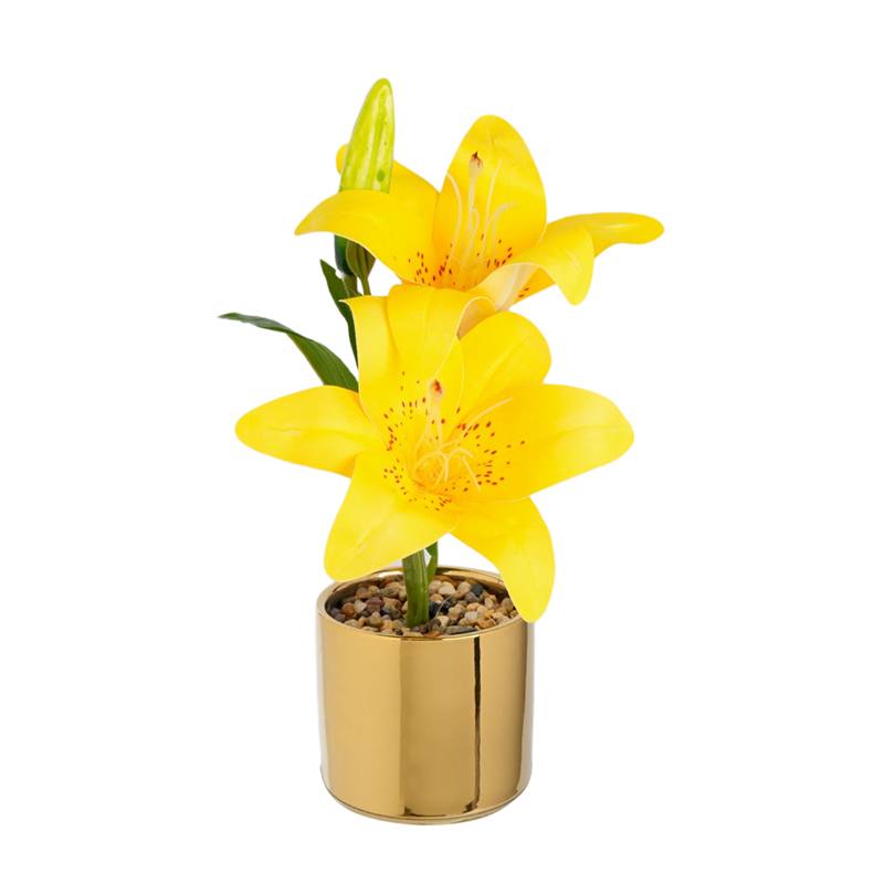 High-quality appearance level lily ceramic simulation potted plant decoration, living room indoor dining table plant bonsai decoration, shooting prop display, ins simulation creative potted plant decoration, green plant artificial flower, table bonsai decoration gift detail image 4