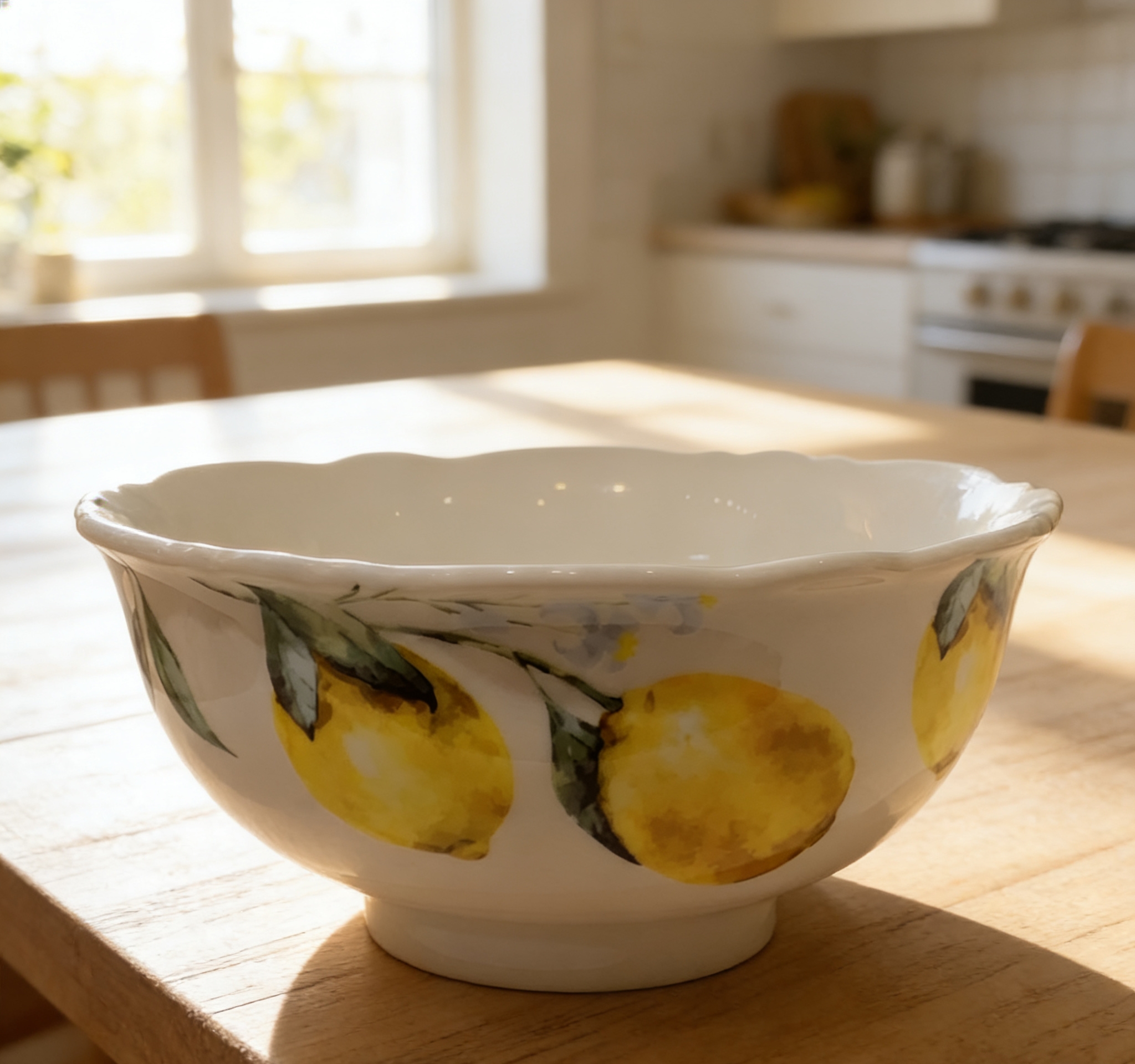 4.75寸高颜值柠檬印花碗 家用吃饭碗 防烫高脚陶瓷汤碗