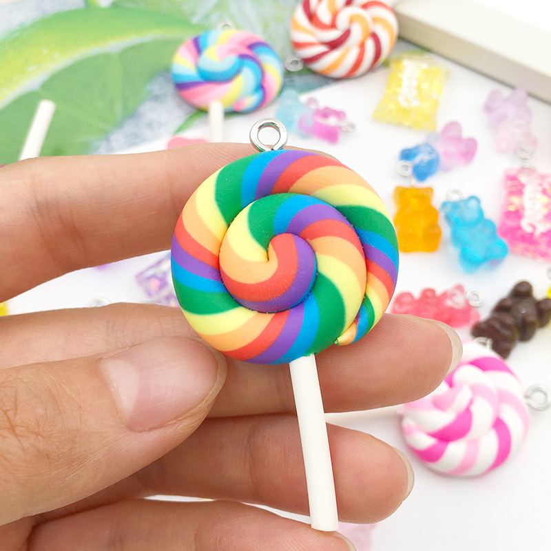 One simulated lollipop candy resin pendant, earrings, keychain, bag pendant, pendant, DIY accessory details Picture