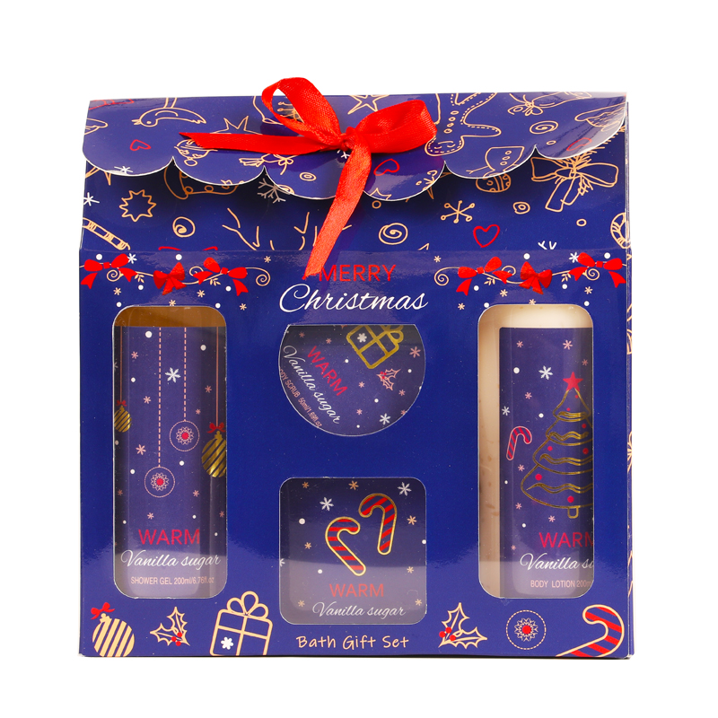 New Christmas element gift box set: Body lotion, Body Wash, scrub, Bath salt, four-piece combination. Practical gift. Factory direct sales, wholesale price, customizable brand