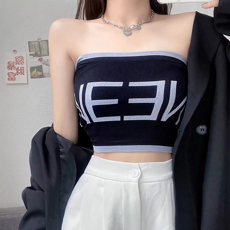 Letter girl, pure and sensual, strapless vest, women with chest pads, summer sexy top, short chest wrap inside Application Scenario