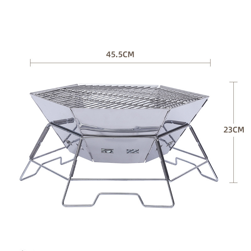 Outdoor stainless steel folding barbecue grill, portable wood-burning stove, barbecue rack, charcoal stove and burning platform Application Scenario