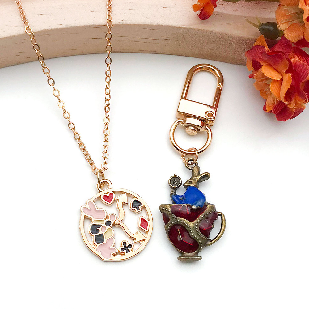 diy jewelry accessories, oil-dripping alloy small pendant, Alice series anime round piece bracelet necklace pendant details Picture