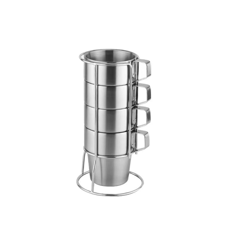 304 stainless steel coffee cup, double-layer handle to prevent scalding hands, milk cup, breakfast cup, stacked storage, drinking cup, cross-border Application Scenario