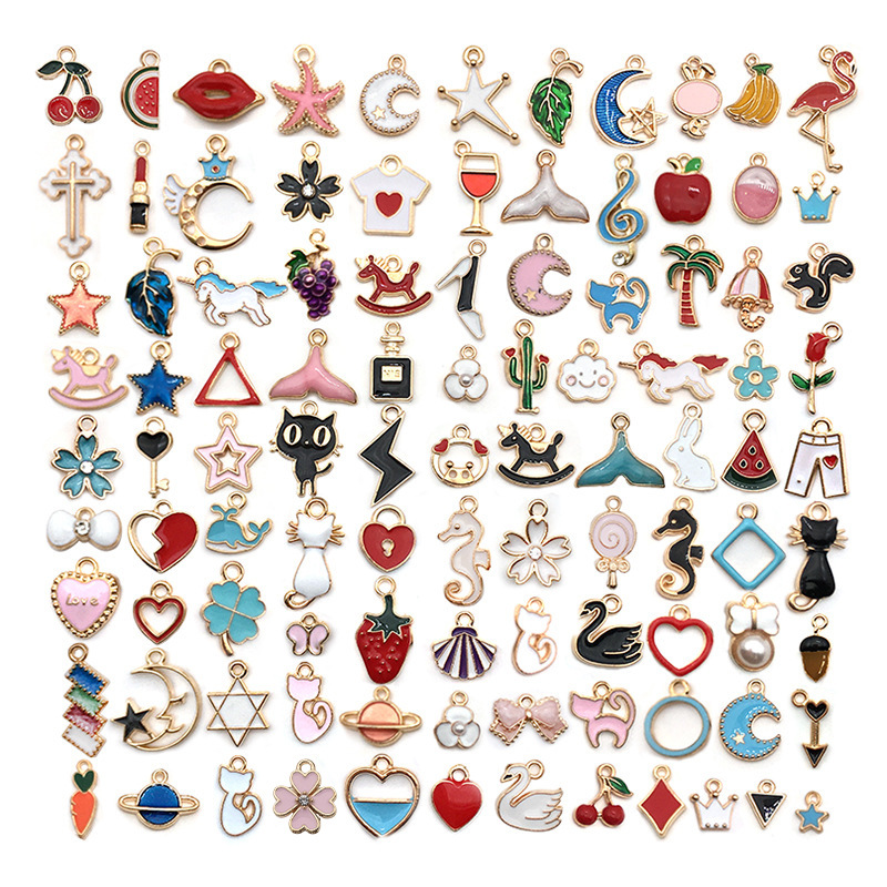 Handmade diy jewelry accessories, oil-dripping alloy small pendants, mixed sets of 100 types of bracelet pendant accessories, materials and auxiliary materials Handmade diy jewelry accessories, oil-dripping alloy small pendants, mixed sets of 100 types of bracelet pendant accessories, materials and auxiliary materials